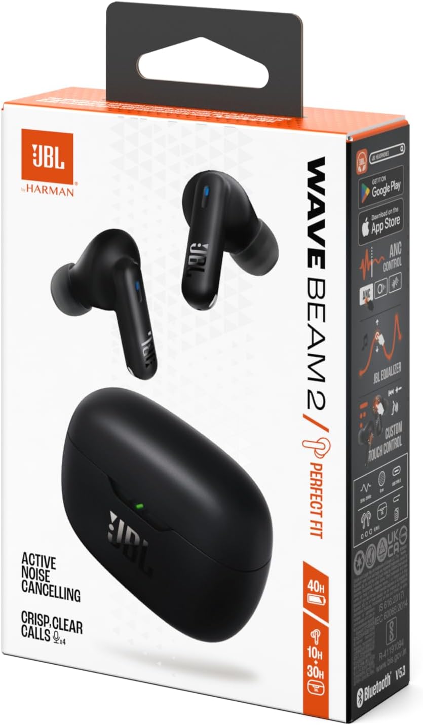 JBL Wave Beam 2 Active Noise Cancelling True Wireless Earbuds, Black