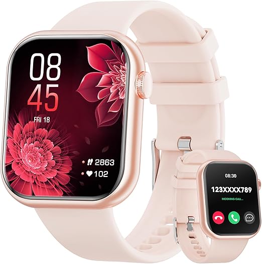 Hwagol 1.85″ Smartwatch Fitness Tracker with Call, Heart & Sleep Monitor (Pink)